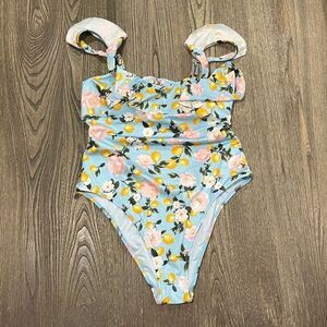 NWOT Victoria's Secret One-Piece Swimsuit Floral Lemon Cut-Out Back Blue Medium